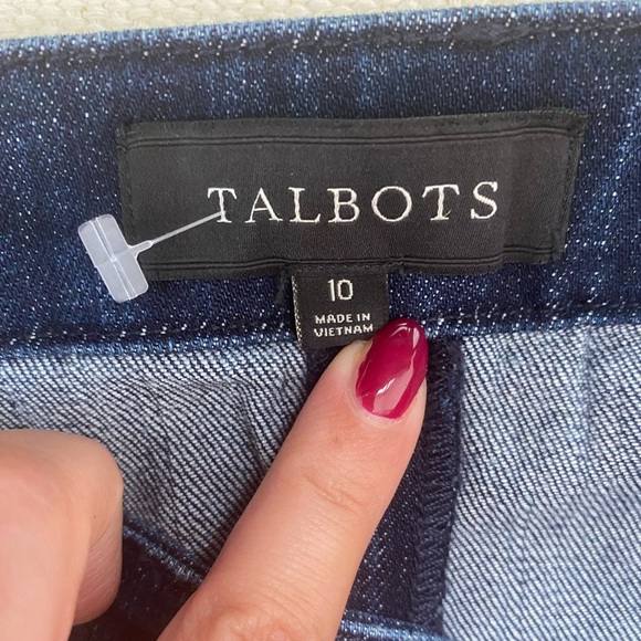 Talbots Denim A-Line Pencil Skirt Dark Blue Navy Pockets Side Zip Size 10 Office - Picture 6 of 6